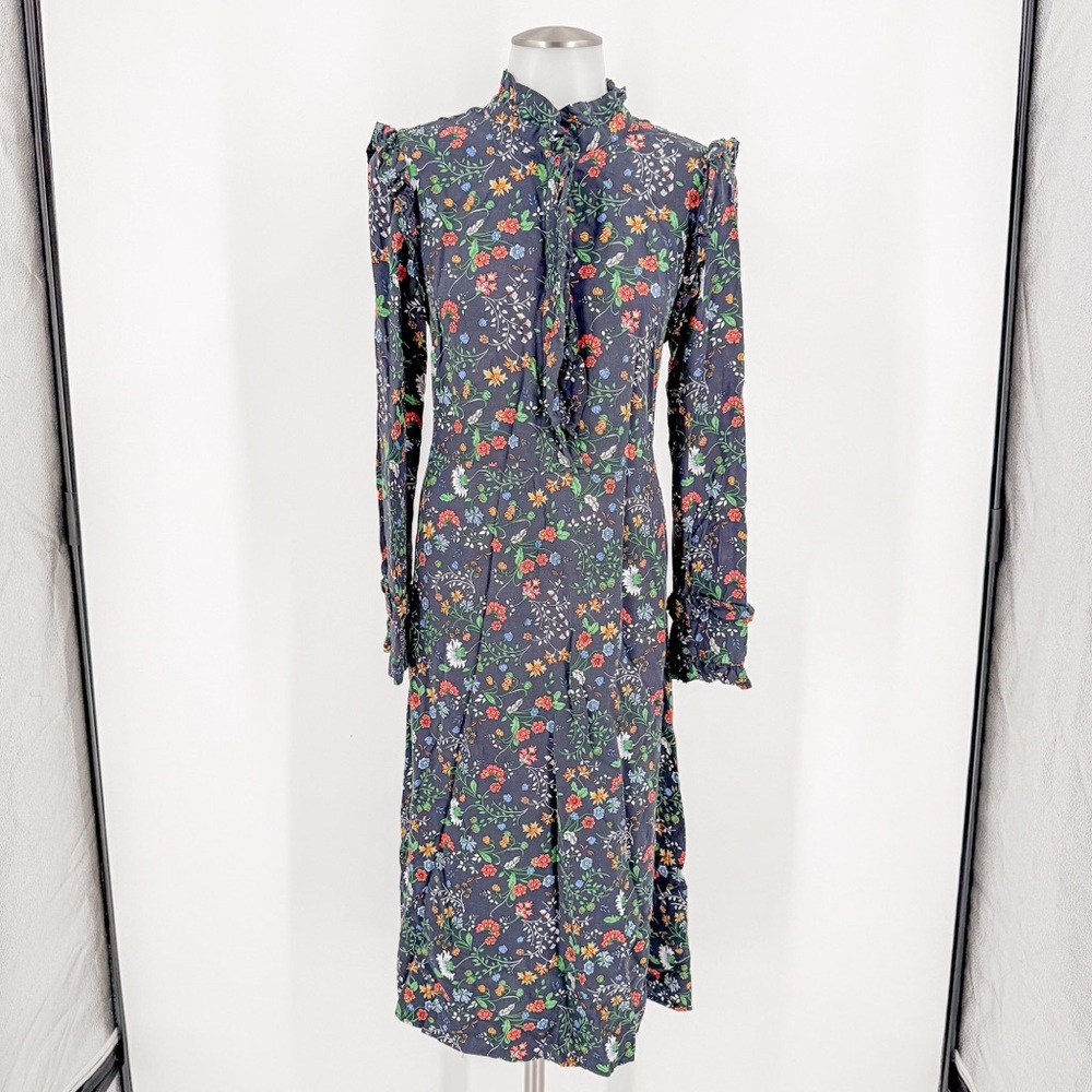 H&M Dark Blue Floral Midi Dress